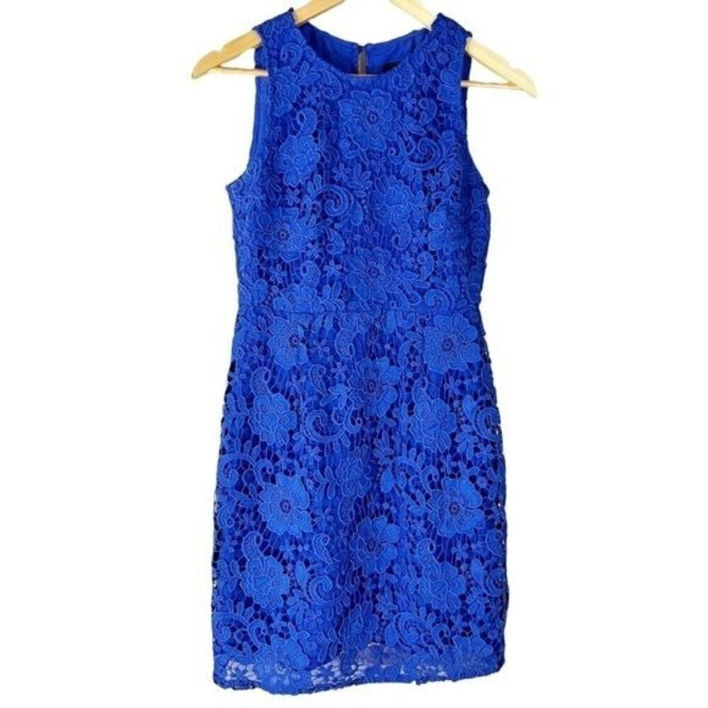 J. Crew‎ Sleeveless Caribbean Blue Lace Sheath Dress 2 Elegant Quiet Luxury